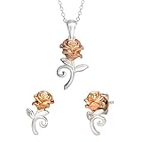 Or rose pétales de rose Disney S901065TL Collier et boucles d\'oreilles en argent sterling et or rose La Belle et la Bête S901065TL, taille unique, argent sterling, pas une pierre précieuse