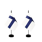 Rotenl 2 Pack Finland Desk Flag, Finnish Table Office Flag with Solid Pole and Stand Base, International Country Flag, Festival Celebration, Classroom Meeting Desktop Decoration (Finland)
