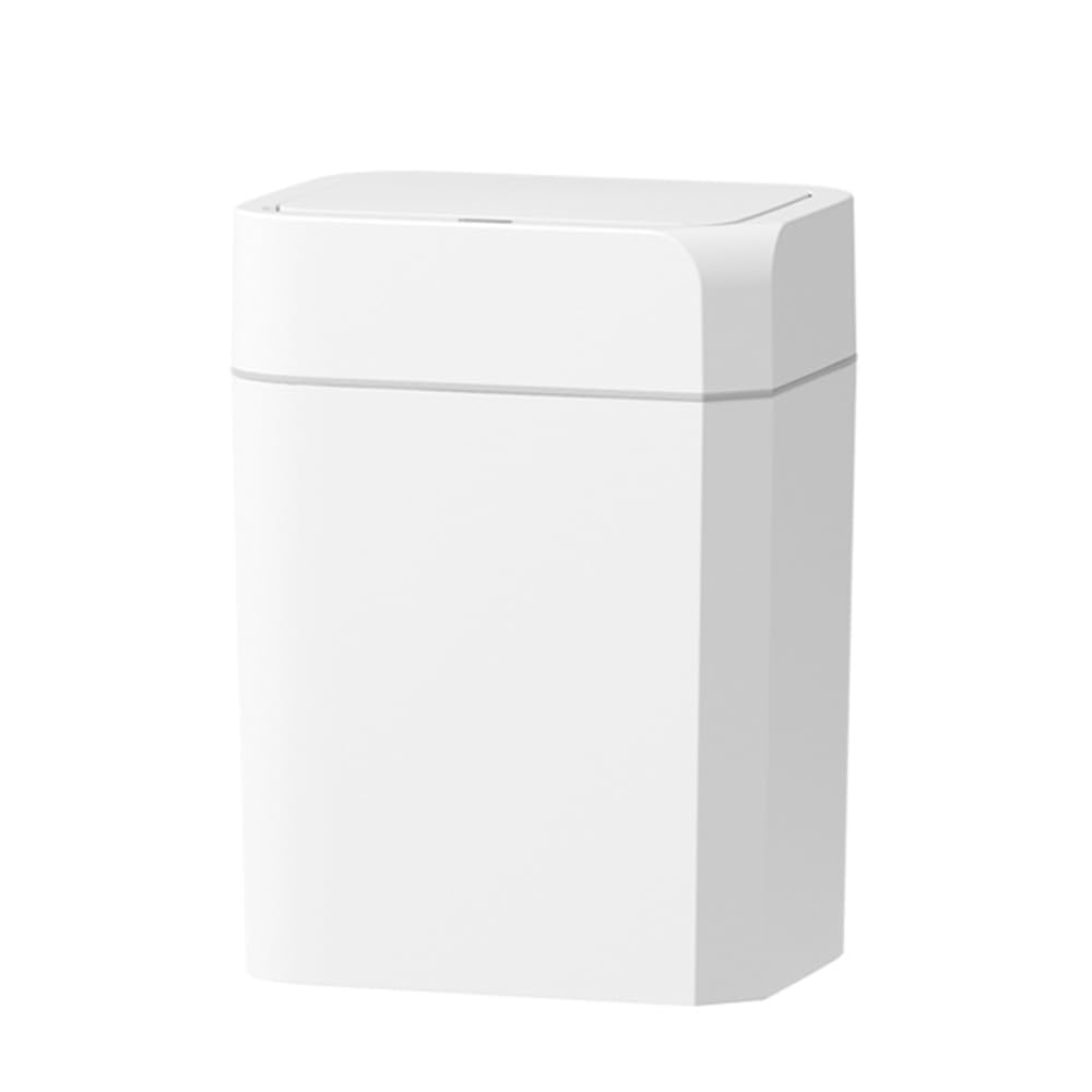 Cubo de basura automático de 12 l con sensor – Cubo de basura eléctrico con tapa para cocina, baño, inodoro – Resistente al agua y a los olores, diseño exclusivo de esquinas en blanco