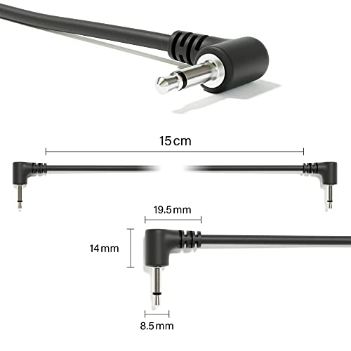 Excelvalley - 5-Pack - Cavi Modulari Mono Patch Ad Angolo Retto - 3,5Mm 1/8" Eurorack Sintetizzatore [Nero - 120 Cm - 47"] - 2