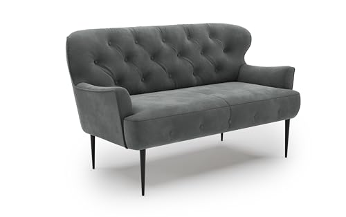 CAVADORE 2-Sitzer Küchensofa Amba, Trendige Sitzbank für Küche oder Esszimmer / 153 x 97 x 87 / Hochwertiges Mikrofaser: Grau