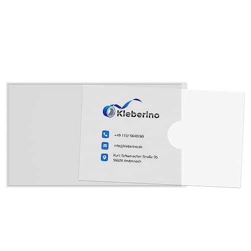 KLEBERINO Visitenkartentaschen selbstklebend | transparent | schmale Seite offen mit Daumenaussparung | Visitenkartenhüllen zum Kleben | Selbstklebetaschen Glasklar 95 x 60 mm (20)