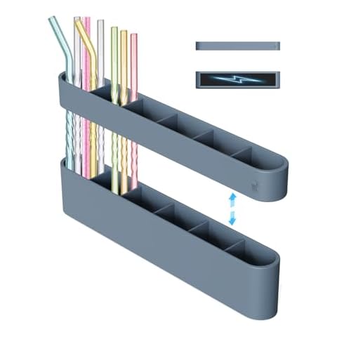 UMUST Magnetic Straw Holder for Refrigerator, Silicone Reusable Straw Dispenser Organizer, Can Move Freely And Adjust Height, for Kitchen Refrigerator (Magnetic Blue) Cover