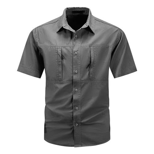 Camisa de viaje para exteriores, camisa de senderismo para hombre, camisa de safari, camisa de viaje, kiwi, manga corta, camisa de manga corta para hombre, camisa de ocio, camisa de trabajo, gris, XL