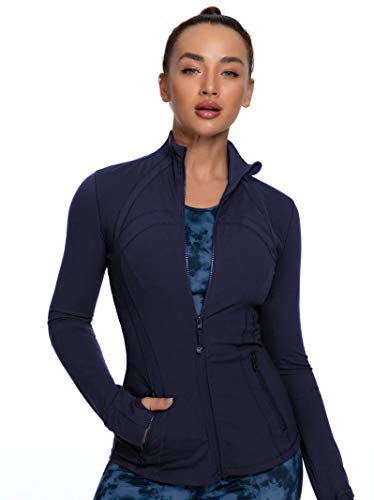 QUEENIEKE Women's Sports Jacket Slim Fit Running Jacket Cottony-Soft Handfeel Size L Color Dark Navy