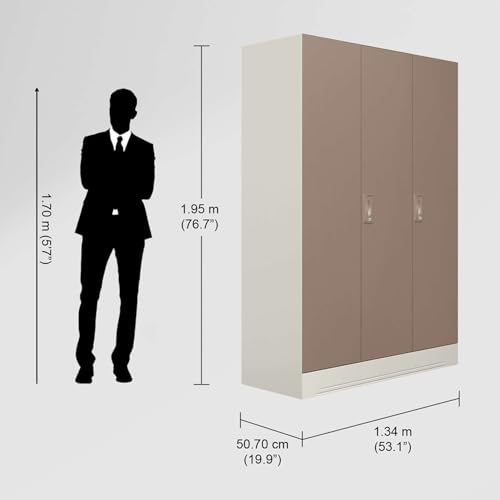 Image of Interio by Godrej Almirah Slimline 3-Door Steel Almirah, Cupboard for Clothes (Alpine White and Portabella Matte), 1-Year Warranty, 7 Shelves, 1 Locker
