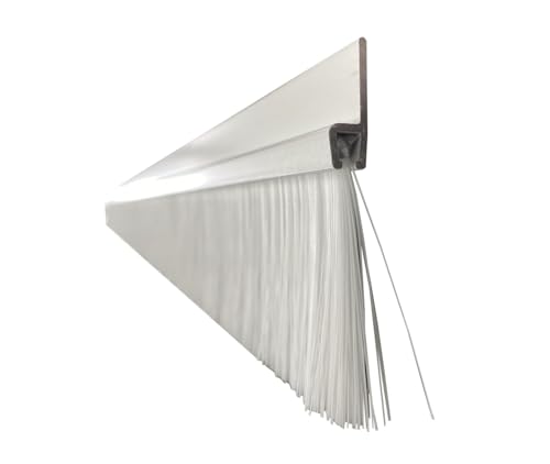 Bürstendichtung, Türdichtung, Türbesen, Streifenbürste 1500mm, Alu: weiß pulverbeschichtet, Besatz: PPN weiß in Industriequalität (50mm)