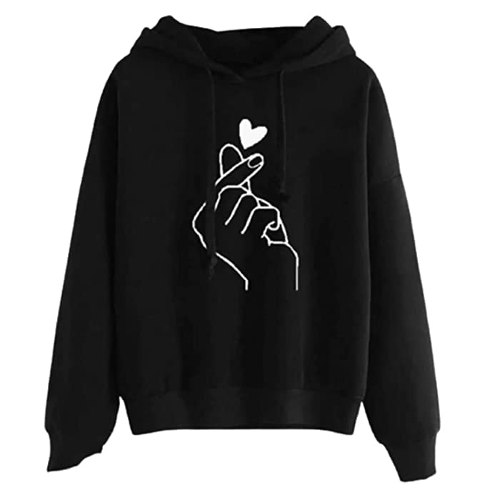 Image of Women Cotton Printed Hooded Hoodies (2XL, Black)