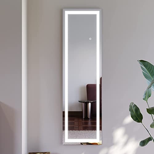 SIRHONA Miroir Pleine Longueur avec Éclairage LED, Miroir sur Pied, Miroir Mural pour Chambre, Salon, et Entrée, Lumières LED Réglable sur 3 Couleurs, Miroirs cosmétiques Cover