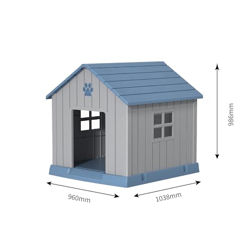 Image of Vizamoplast Paw Villa Large Dog House | Premium PP Plastic Dog Kennel for Indoor & Outdoor Use | Weatherproof, UV Resistant, Water & Mildew Proof | Easy DIY Assembly | Ventilated | Easy Clean