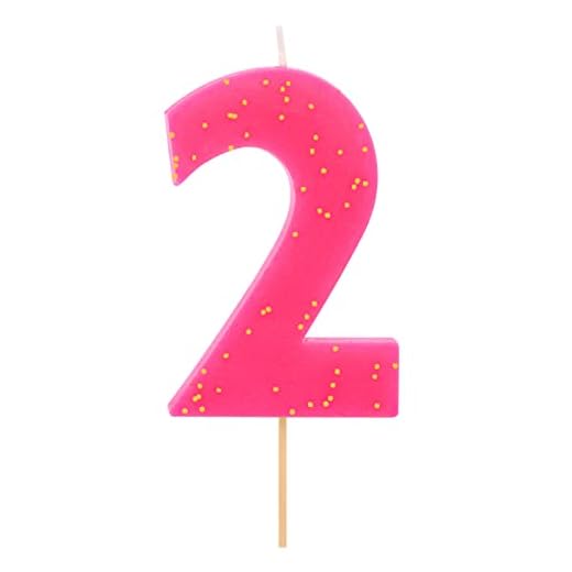 1 Unidad - Vela Fluor de Cumpleaños (número 2) Color Rosa con Efecto Glitter Dorado de 7,5 cm - Decoración para tartas, Cumpleaños, Aniversario de Bodas, Fiesta Graduación, velas para tartas.