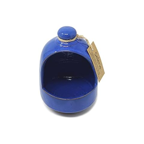 Verano Spanish Ceramics Selena Glaze Hand Dipped Colourful Dishware Decorative Home Décor Kitchen Salt Pig Caddy Spices Condiments Storage Holder Pot - Blue Cover