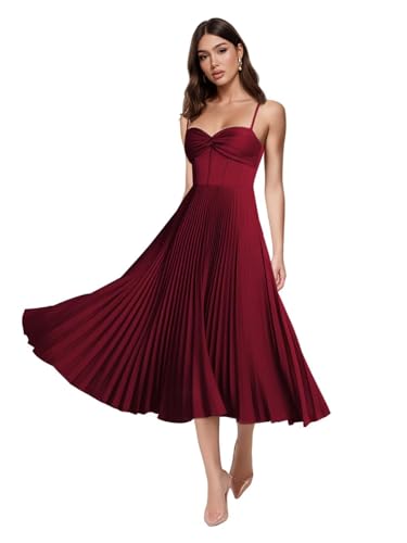Kyeuan Spaghetti Straps Bridesmaid Dresses Long Satin Pleated Formal Evening Party Gowns Summer Wedding Guest Dresses
