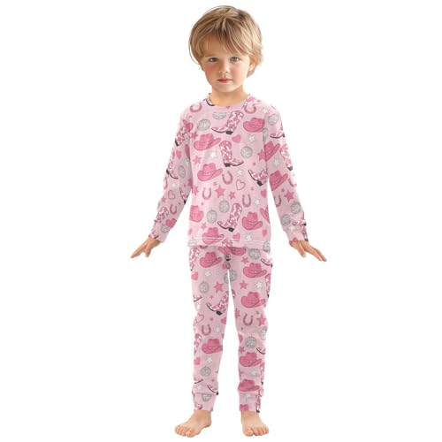 Pajama Sets Long Sleeve Pink Cowboy Boots Stars Soft Comfy Sleepwear 2 Piece PJS 3-8T2