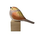 YANGCUSDOM Handmade Wooden Carving Bird Sculpture Hand Carved Wood Bird Figurine-Room Decor, Gift for Bird Lovers, Chubby Bird - Wood Base with Customizable Text (Pink Sparrow)