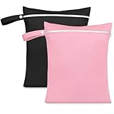 AOOSA 2PCS Bolsa Impermeable Piscina, 30x40cm,Reutilizable Bolsa de Ropa Sucia,Laundry Bag con Asa y Cremallera,Bolsas Húmeda Seca para Hogar, Piscina, Playa, Natación, Viaje(Negro + Rosa)