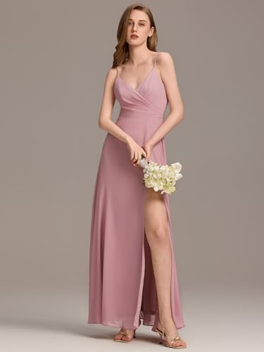 amazon pink formal dresses MisShow Pink Prom Dresses Satin Long Formal Dress with Slit Elegant Cowl Neck A-line Wedding Evening Prom Ball Gowns M at Amazon Women's Clothing store
