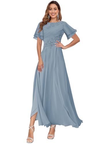 Chiffon Mother of The Bride Dresses for Wedding Lace Appliques Corset Fall Formal Dress with Sleeves4