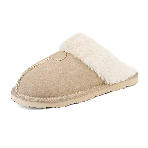 DREAM PAIRS Women's House Slippers Indoor Fuzzy Fluffy Furry Cozy Home Bedroom Comfy Winter Cute Warm Outdoor Shoes FuzzyEasy 11 Sand