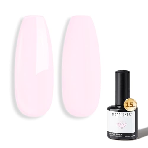 Image of modelones Pink Gel Nail Polish Light Pink Gel Polish Petal Milky Pink Nail Polish Soak Off Spring Nail Art Gel Manicure Soft Nails DIY 15 ML