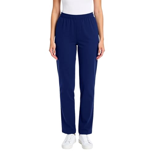 Image of Scrub Pants for Women Drawstring Waist with Straight Leg High Waisted Solid Color Soft Breathable Pants with Pockets