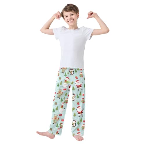 ZZXXB Christmas Penguin Reindeer Boys Long Pants Soft Trousers Elastic Waist Kids Lounge Bottoms with Pockets S-XL2