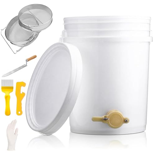 Hanured® Honigeimer-Set 20L, Honigeimer mit Honigtür, Doppelsiebe, Entdeckelungsgabel, Honigschleuder-Ausrüstung