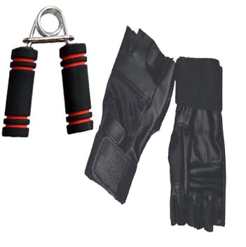 Combo of 1 Foam Hand Grips with Leather Gym Gloves | Gym Accessories | Hand Gripping | Weightlifting Gloves | Gloves for Gym-picture-30