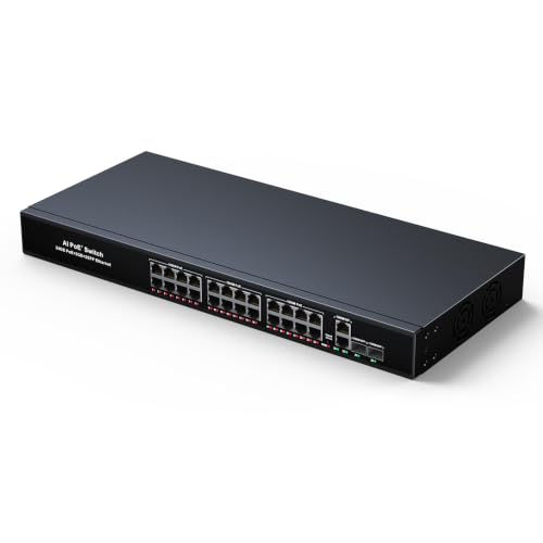 Image of 28-Port PoE Ethernet Switch, 24 POE+@300W + 2 Gigabit Uplink + 2 SFP Slot | (YK-S2422GAP)Unmanaged Plug & Play | PoE Auto Recovery | Sturdy Metal | Desktop /Rack Mount | for Security IP Cameras NVR