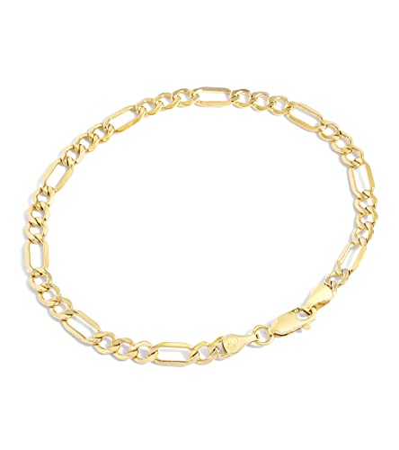 Jewelry Atelier Gold Filled Chain Bracelet Collection - 14K Solid Yellow Gold Filled Figaro Chain Bracelets for Women and Men with Different Sizes (4.7mm, 5.6mm)
