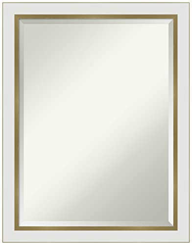 Amanti Art Espejo de baño biselado (27 x 21 pulgadas), marco estrecho de oro blanco EVA, espejo de pared blanco, mediano