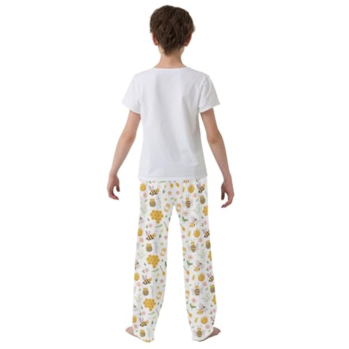 Honeycomb Florals Boys Long Pants Soft Trousers Elastic Waist Kids Lounge Bottoms with Pockets S-XL3