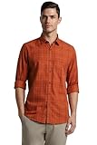 Peter England Men's Checkered Casual Everyday Full Sleeve Slim Fit Shirt|100% Cotton Bronze,40