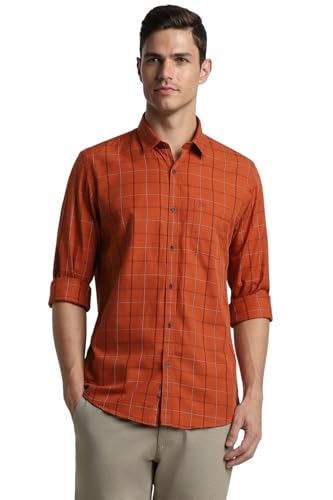 Image of Peter England Men 100% Cotton Slim Fit Checkered Casual Everyday Full Sleeve Shirt |