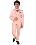 FOURFOLDS 5 Piece Coat Suit with Shirt Pant Blazer Waistcoat & tie for Kids & Boys (SH501, Pink, 14)