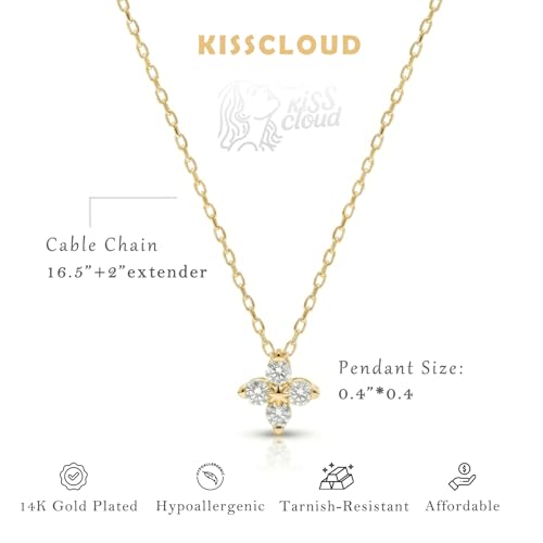Image of Gold Silver Necklace for Women, Dainty Cubic Zirconia Pendant