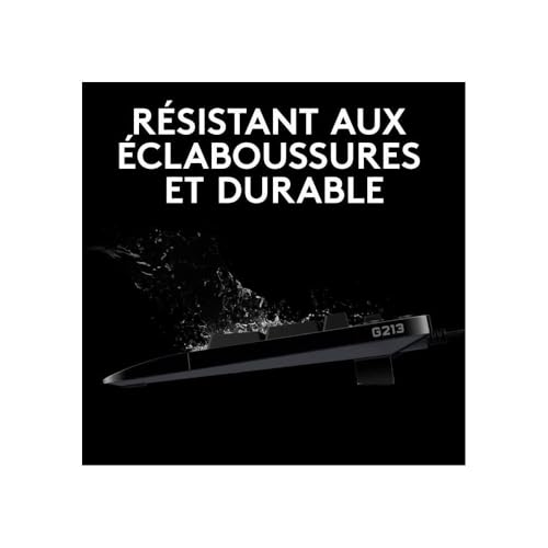 Logitech G213 Prodigy, Clavier Gamer, Eclairage RGB LIGHTSYNC, Résistant aux Éclaboussures, Personnalisable, Commandes Multimédia Dédiées, Français AZERTY - Noir