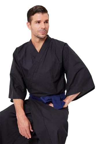 Mens Solid Navy Yukata, Lightweight Summer Robe, 100% Cotton, Made in Japan4