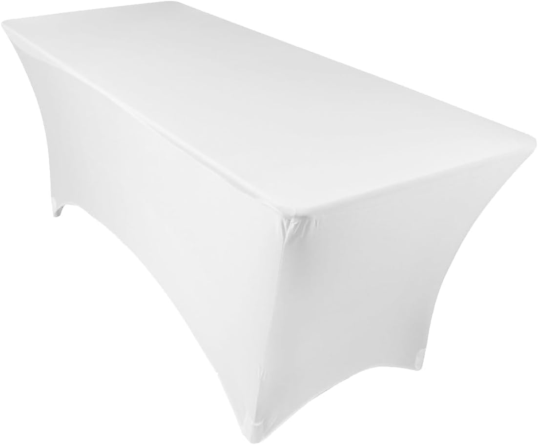 Sparkles Make It Special 5-pcs 4' ft Rectangular Fitted Spandex Cloth Fabric Linen Tablecloth - Wedding Reception Restaurant Banquet Party - Machine Washable - Choice of Size - White