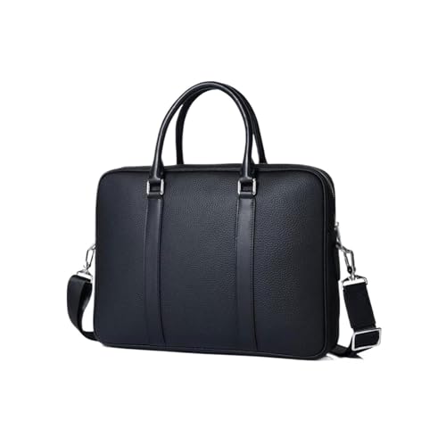 Cosmawn Maletíne Maletín delgado de piel negra for hombre y mujer, ideal for portátiles de hasta 13 pulgadas. Se puede usar como bandolera o bolso de hombro.