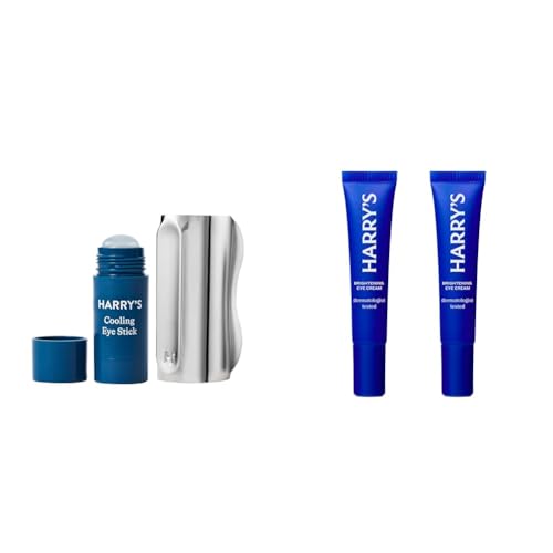 Harry's Cooling Eye Kit for Men - Gua Sha Depuffing Facial Massage Tool and Cooling Eye Stick + Harry's Brightening Under Eye Cream for Dark Circles, 0.5 Fl Oz, 2 Pack