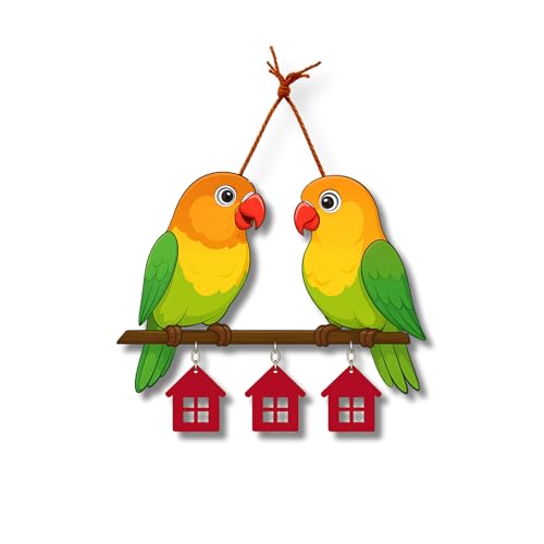 Image of GiftOday Cute Pair Of Parrot Wooden Wall Hanging for Home & Kitchen Decor | Decorative Items for Livingroom | Modern Artworks Items | Peace Charm Door Accent Decorative Hangings Size-18 x 30 CM