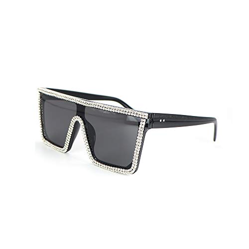 Oversized Square Sunglasses For Women Men Bling Rhinestone Flat Top Shades3