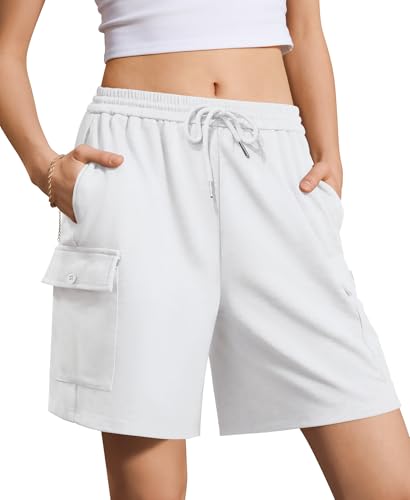 IVIR Womens Shorts 7 Inch Inseam Bermuda Shorts for Women Sweat Shorts Long Knee Length Bottoms Summer Casual White XXL