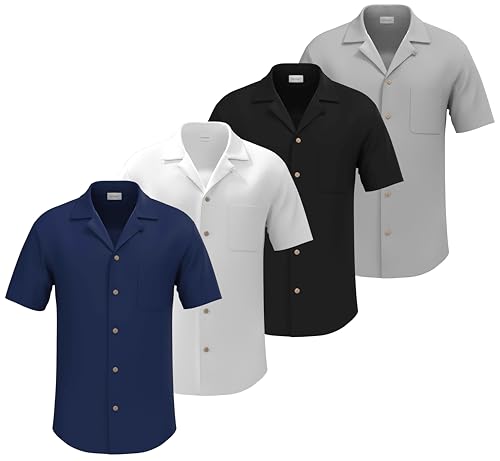 4 Pack - Mens Short Sleeve Button Down Cuban Collar