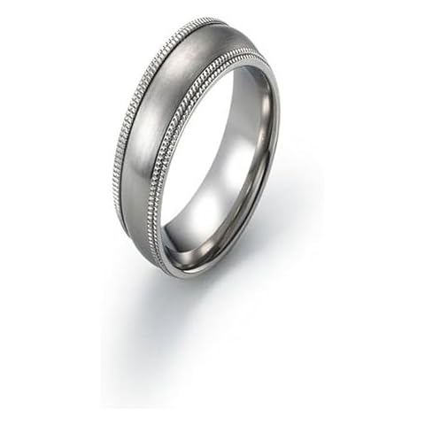 Orien Jewelry 6mm Titanium Wedding Rings for Couples Domed Brush Double Milgrain Edge Wedding Band Engraving Service Comfort Fit Size 12 Cover