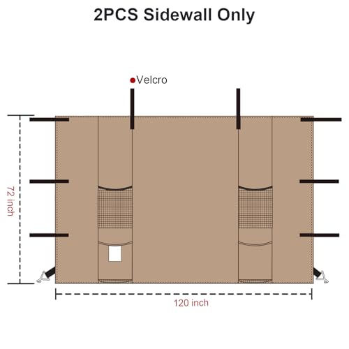 KAMPKEEPER Instant 25,4 x 25,4 cm Baldachin-Seitenwände mit 4 Taschen für Pop-Up-Baldachinrahmen, 2 Stück, Sonnenwände passend für 3 m Außen-Vordächer mit geradem Bein (Khaki)