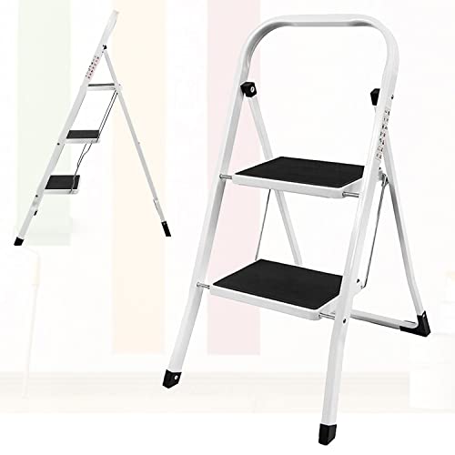 Escabeau à 2 Marches Pliable Échelle Domestique en Acier Marchepied Portable Marches Tabouret Antidérapant avec Barre d’Appui, Largeur de Marche 20cm, Escabeau Multi-Usage pour Intérieur Extérieur