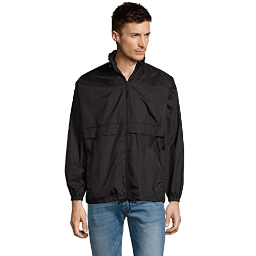 WIBELL Coupe-vent imperméable homme | Veste/Blouson de pluie coupe vent pliable | Vetement impermeable pour la pluie avec capuche (as4, alpha, l, regular, regular, Noir)