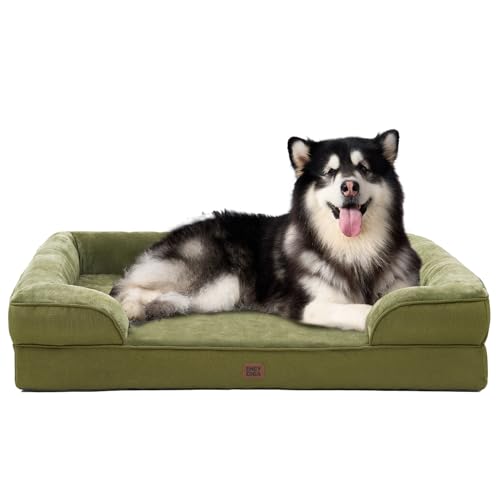 Image of EHEYCIGA Orthopedic XXL Dog Bed for Extra Large Dogs, Waterproof Memory Foam Couch Bed with Sides, Non-Slip Bottom, Washable Removable Cover,Olive Green